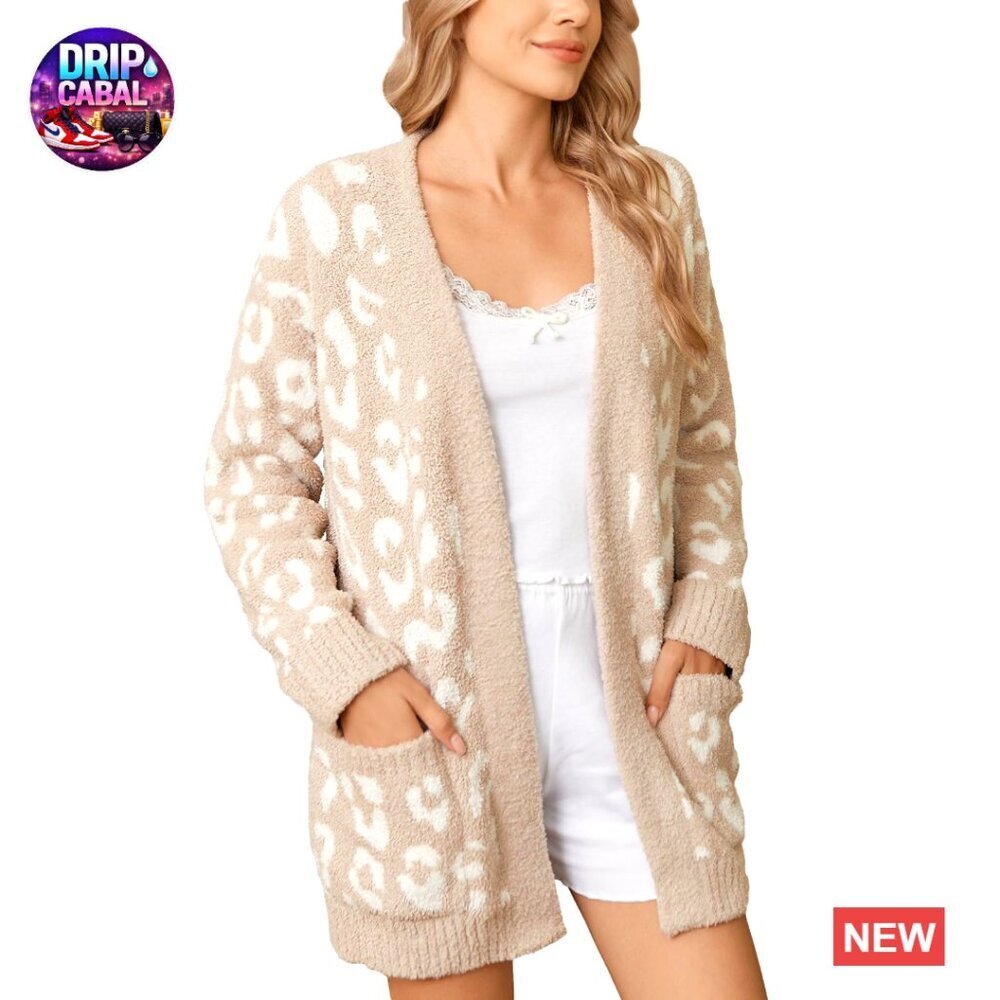 Leopard Print Cardigan Sweater Open Front Long Sleeve Casual Chic Fall Winter